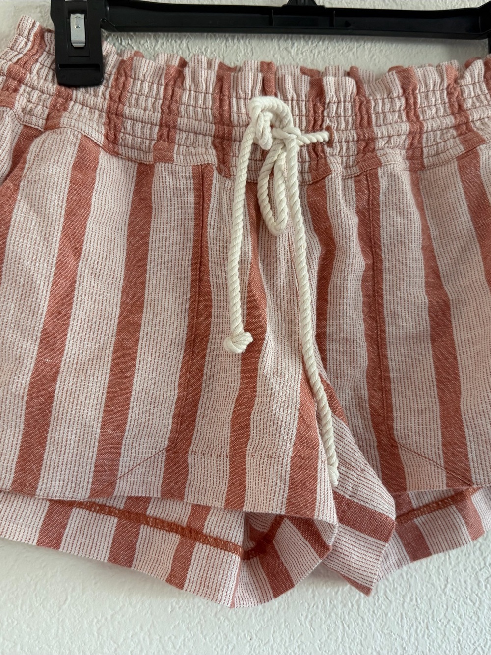 Roxy Pink and Cream Striped Pull‑Tie Athletic Shorts